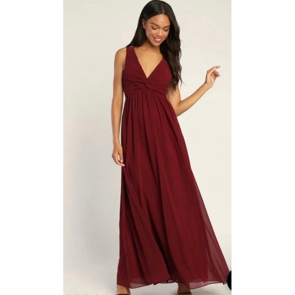 Lulu's Wine V-Neck Maxi Dress